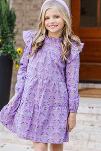 Girls: Make My Day Lavender Medallion L/S Babydoll Dress