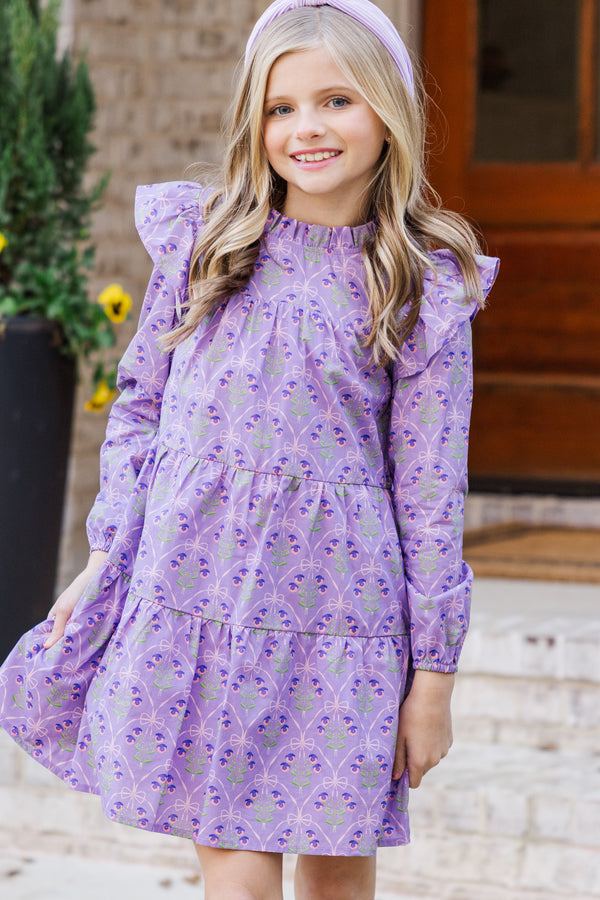 Girls: Make My Day Lavender Medallion L/S Babydoll Dress