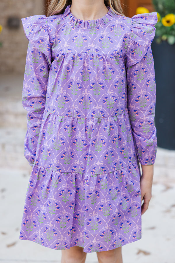 Girls: Make My Day Lavender Medallion L/S Babydoll Dress