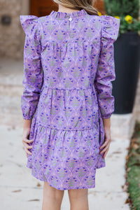 Girls: Make My Day Lavender Medallion L/S Babydoll Dress