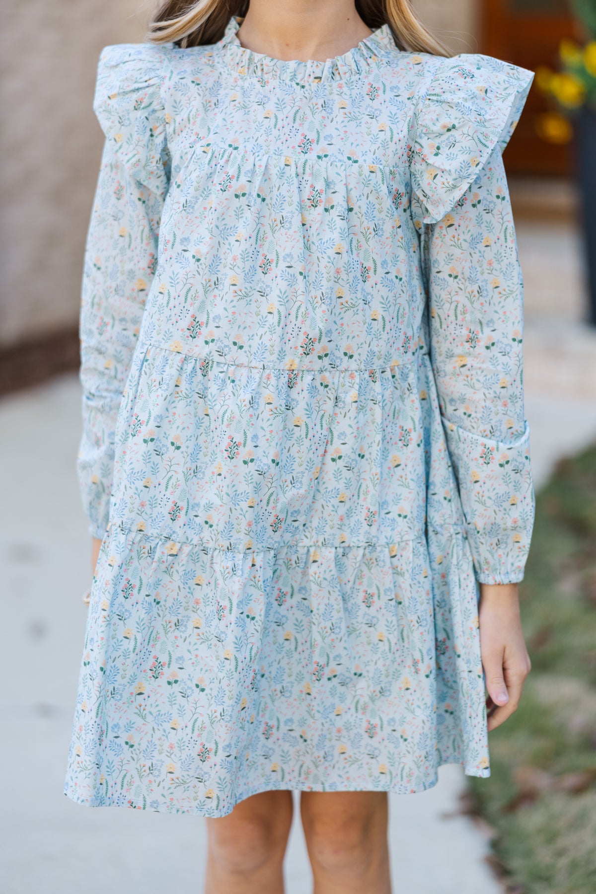 Girls: Make My Day Light Blue Ditsy Floral L/S Babydoll Dress – Shop ...