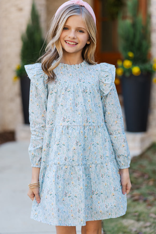 Girls: Make My Day Light Blue Ditsy Floral L/S Babydoll Dress – Shop ...