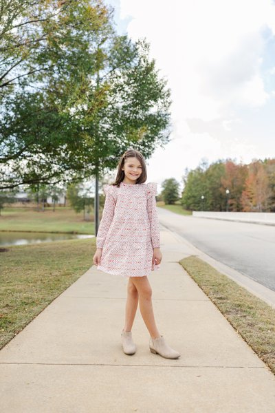 Girls: Make My Day Red Medallion L/S Babydoll Dress