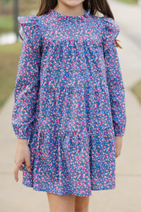 Girls: Make My Day Blue Floral L/S Babydoll Dress