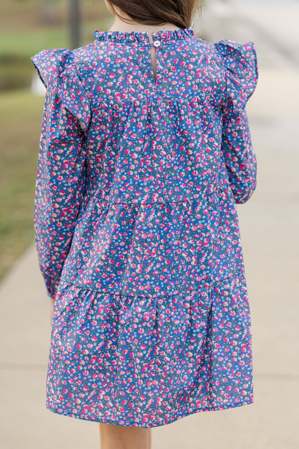 Girls: Make My Day Blue Floral L/S Babydoll Dress