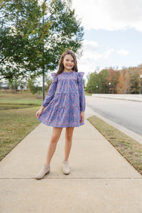 Girls: Make My Day Blue Floral L/S Babydoll Dress