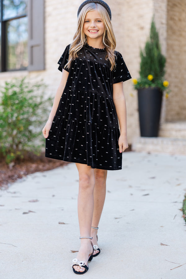 Girls: The Skylar Black Bow Print Dress