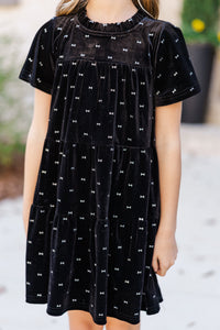 Girls: The Skylar Black Bow Print Dress