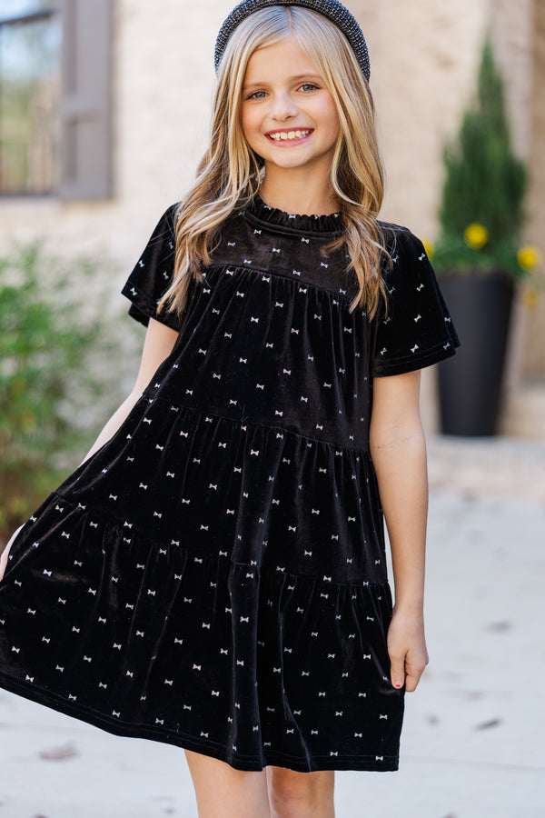 Girls: The Skylar Black Bow Print Dress