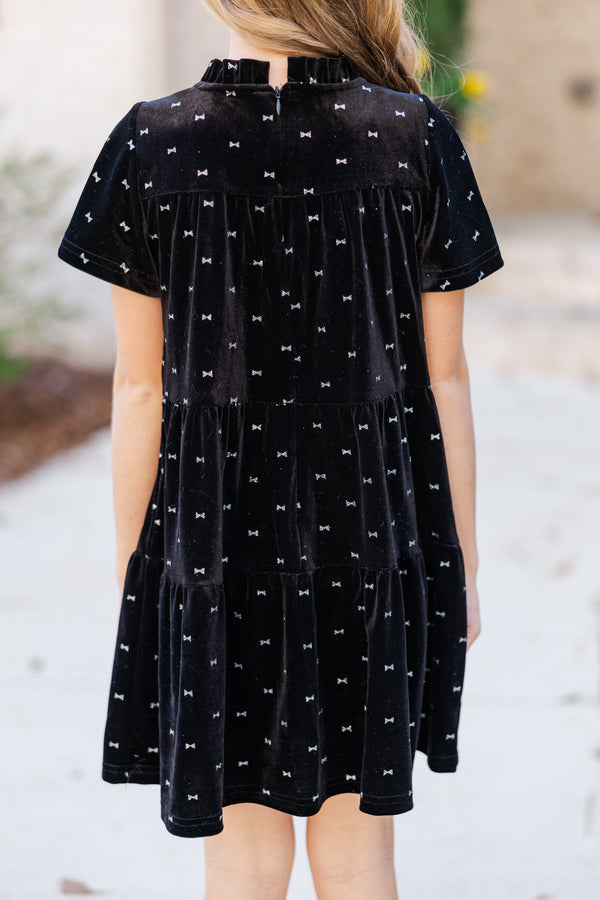 Girls: The Skylar Black Bow Print Dress