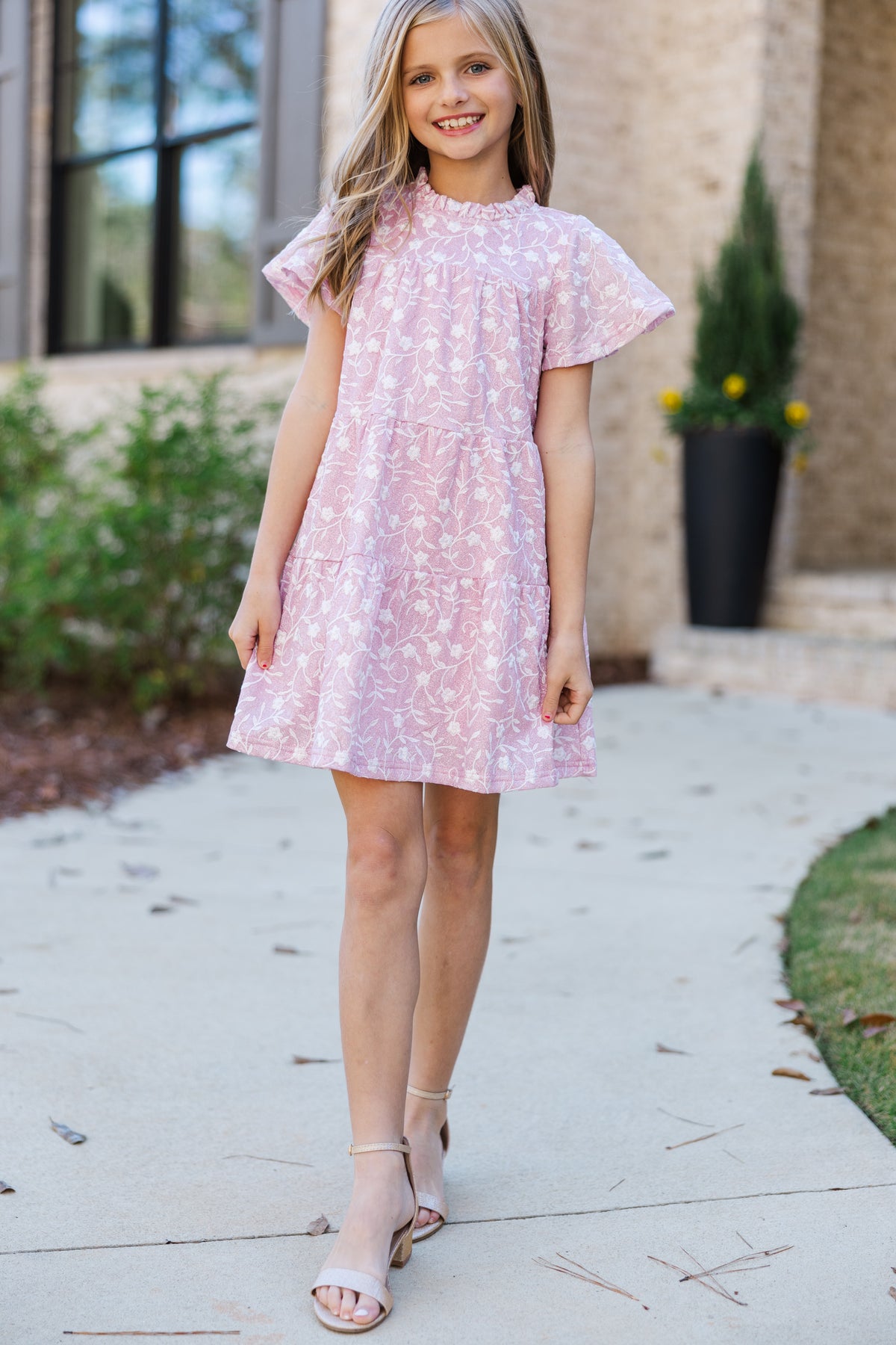 open lace back dress Girls: The Skylar Pink Floral Dress – Shop the Mint