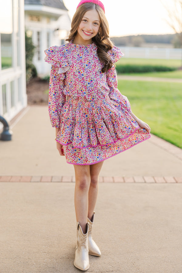 Girls: The Josie Pink Ditsy Floral Blouse