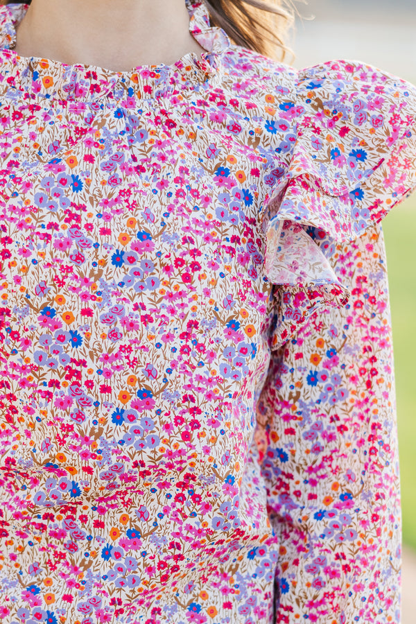 Girls: The Josie Pink Ditsy Floral Blouse