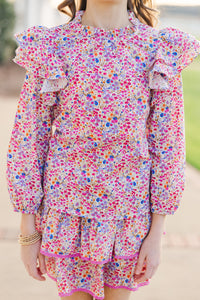 Girls: The Josie Pink Ditsy Floral Blouse