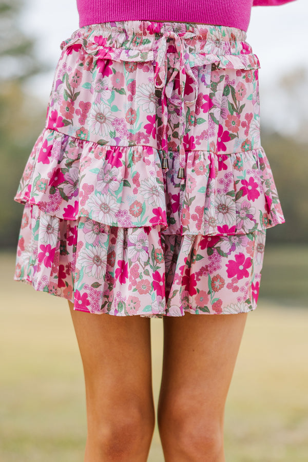 Girls: Take The Leap Pink Floral Satin Skort