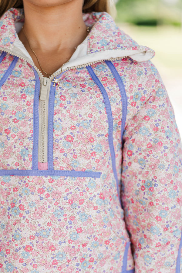 Girls: Always Direct Pink Ditsy Floral Quilted Pullover