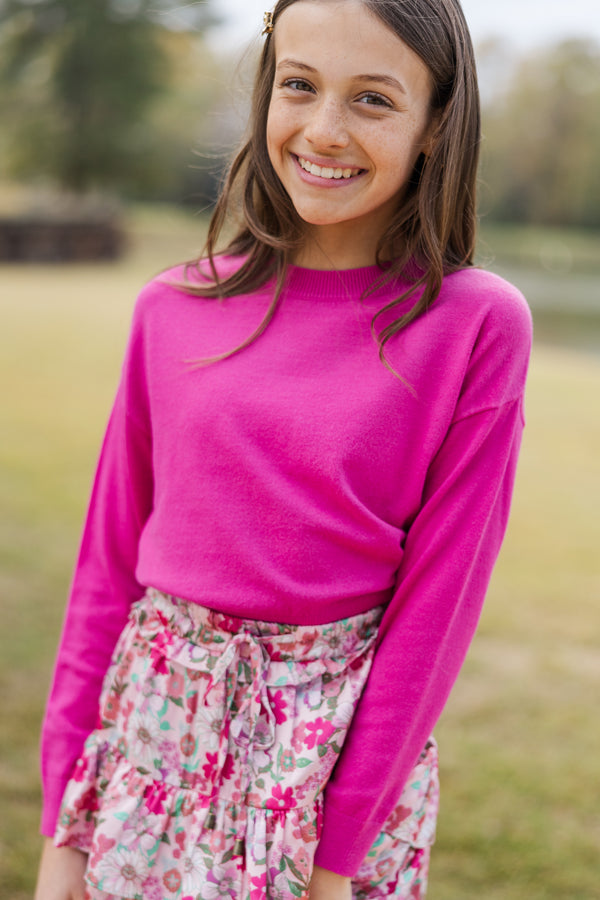 Girls: The Leah Fuchsia Pink Sweater