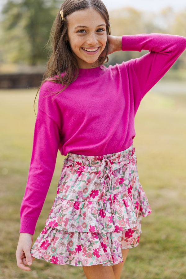 Girls: The Leah Fuchsia Pink Sweater