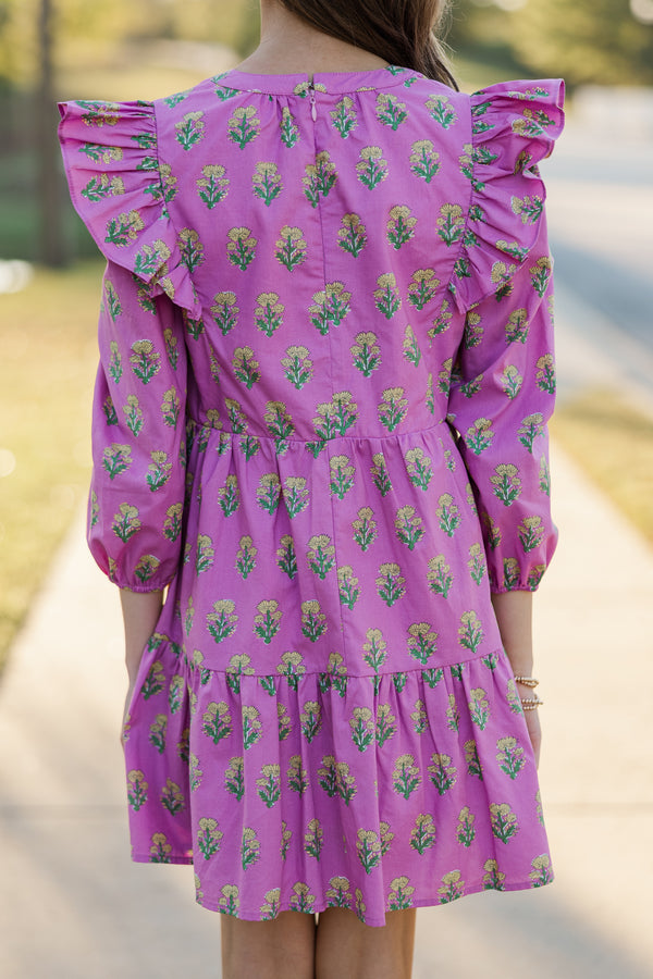 Girls: At This Time Pink Medallion L/S Babydoll Dress