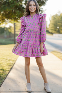 Girls: At This Time Pink Medallion L/S Babydoll Dress