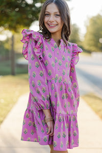 Girls: At This Time Pink Medallion L/S Babydoll Dress