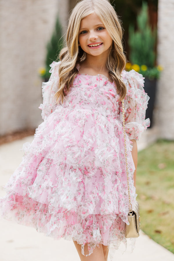 Girls: The Scarlett Pink Ditsy Floral Dress