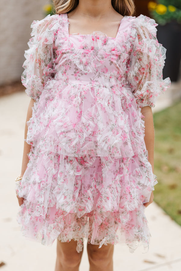 Girls: The Scarlett Pink Ditsy Floral Dress