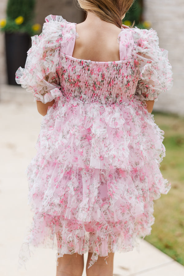 Girls: The Scarlett Pink Ditsy Floral Dress