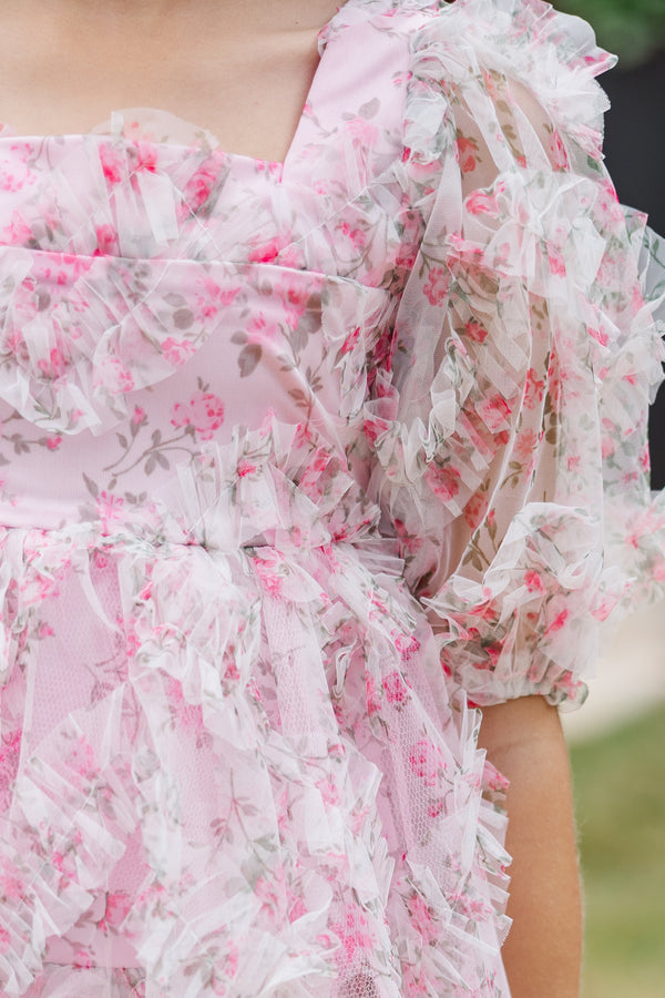 Girls: The Scarlett Pink Ditsy Floral Dress