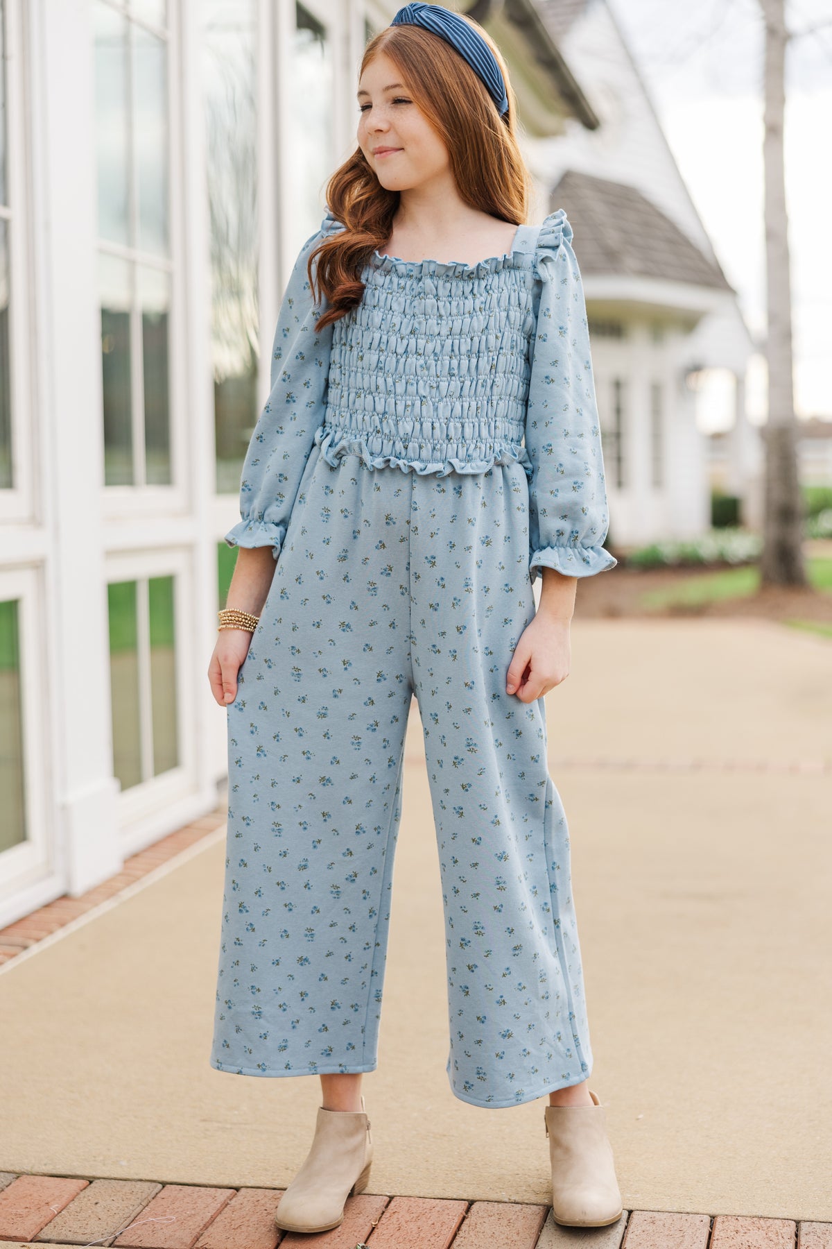 Girls: The Chloe Light Blue Ditsy Floral Jumpsuit – Shop the Mint