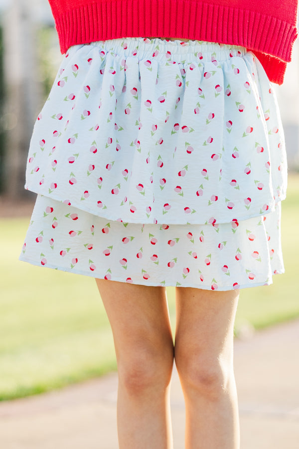 Girls: Based On Truth Light Blue Floral Tiered Skort