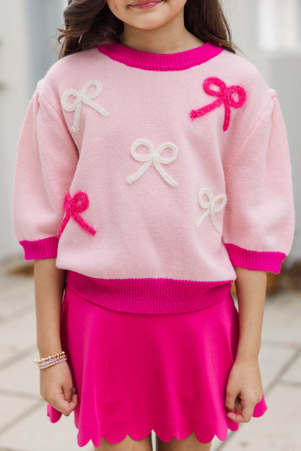 Girls: Happy To Be Here Pink Bow Sweater