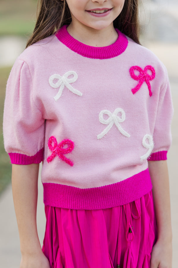 Girls: Happy To Be Here Pink Bow Sweater