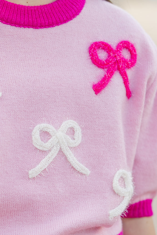 Girls: Happy To Be Here Pink Bow Sweater