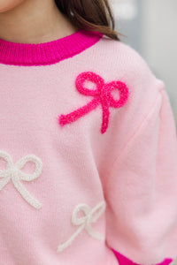 Girls: Happy To Be Here Pink Bow Sweater