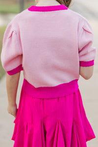 Girls: Happy To Be Here Pink Bow Sweater