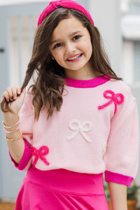 Girls: Happy To Be Here Pink Bow Sweater
