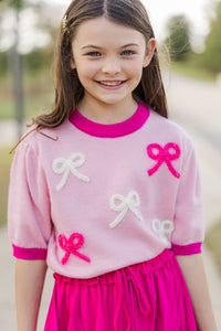 Girls: Happy To Be Here Pink Bow Sweater