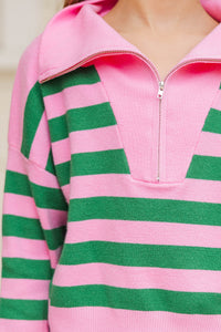 Girls: The Aria Pink And Green Striped Pullover