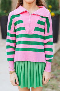 Girls: The Aria Pink Striped Pullover