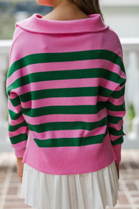 Girls: The Aria Pink And Green Striped Pullover