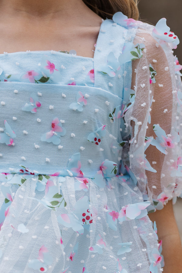 Girls: The Scarlett Blue Butterfly Dress Shop the Mint Girls: The Scarlett Blue Butterfly Dress Shop the Mint