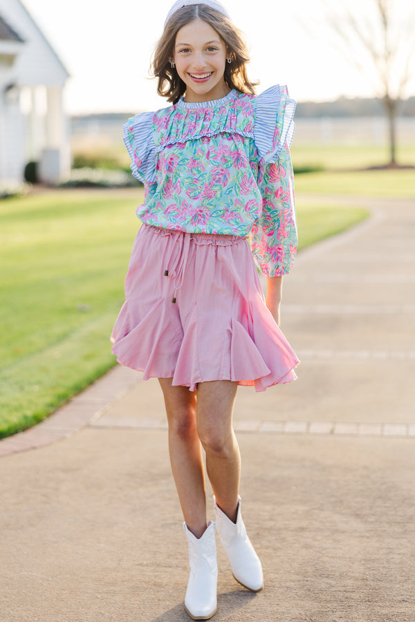 Girls: Full Of Love Blue Abstract L/S Blouse