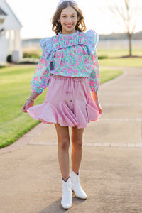 Girls: Full Of Love Blue Abstract L/S Blouse