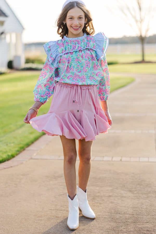 Girls: Full Of Love Blue Abstract L/S Blouse