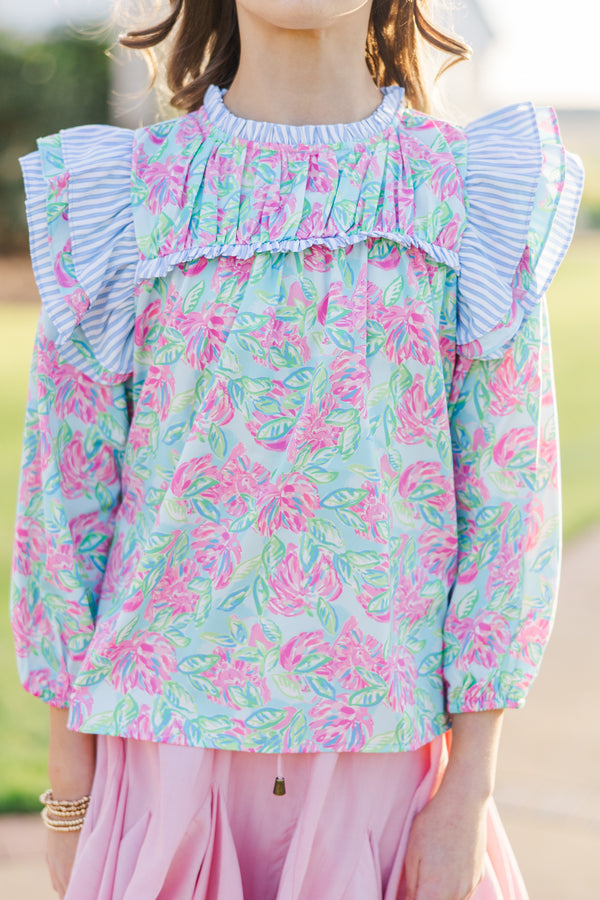 Girls: Full Of Love Blue Abstract L/S Blouse