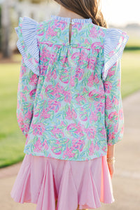 Girls: Full Of Love Blue Abstract L/S Blouse