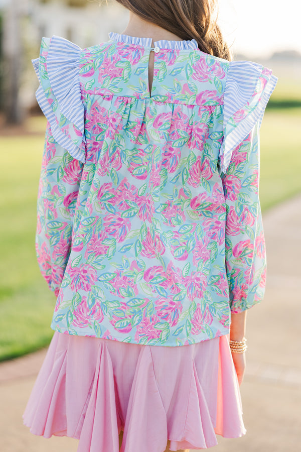 Girls: Full Of Love Blue Abstract L/S Blouse