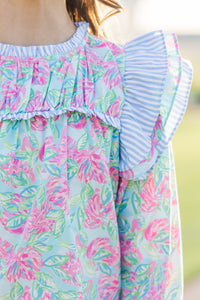 Girls: Full Of Love Blue Abstract L/S Blouse