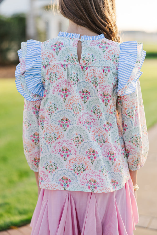 Girls: Full Of Love Orange Medallion L/S Blouse